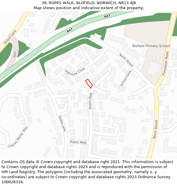 39, ROPES WALK, BLOFIELD, NORWICH, NR13 4JB: Location map and indicative extent of plot