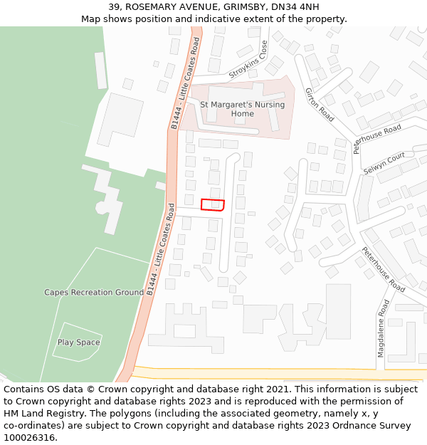 39, ROSEMARY AVENUE, GRIMSBY, DN34 4NH: Location map and indicative extent of plot