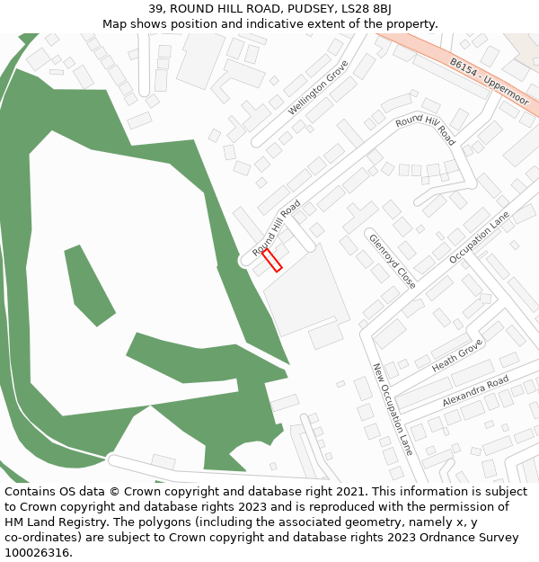 39, ROUND HILL ROAD, PUDSEY, LS28 8BJ: Location map and indicative extent of plot