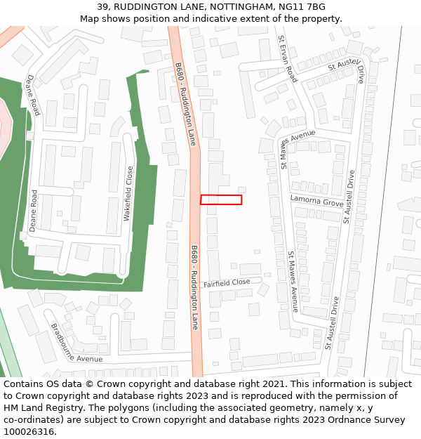 39, RUDDINGTON LANE, NOTTINGHAM, NG11 7BG: Location map and indicative extent of plot