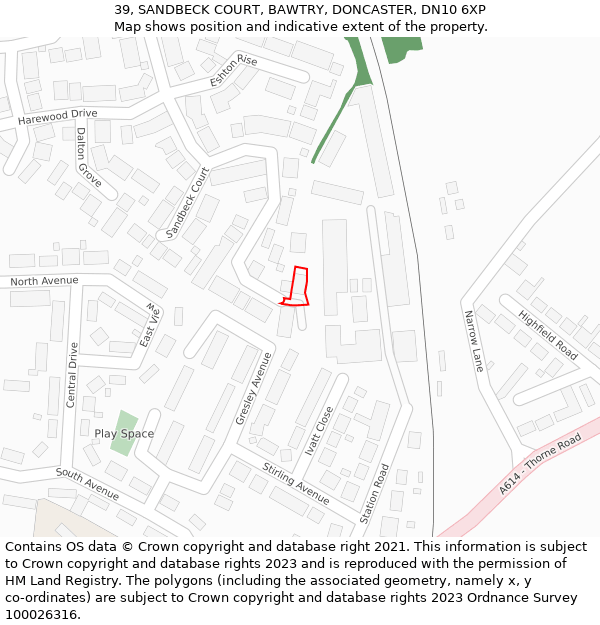 39, SANDBECK COURT, BAWTRY, DONCASTER, DN10 6XP: Location map and indicative extent of plot