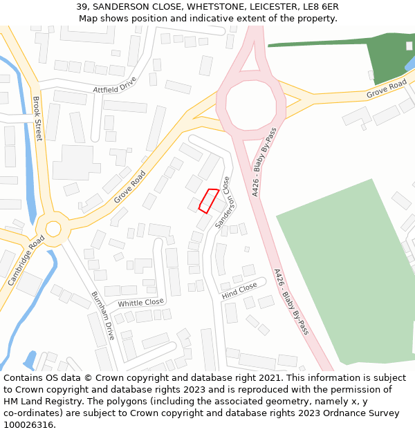 39, SANDERSON CLOSE, WHETSTONE, LEICESTER, LE8 6ER: Location map and indicative extent of plot