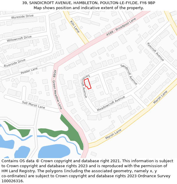 39, SANDICROFT AVENUE, HAMBLETON, POULTON-LE-FYLDE, FY6 9BP: Location map and indicative extent of plot
