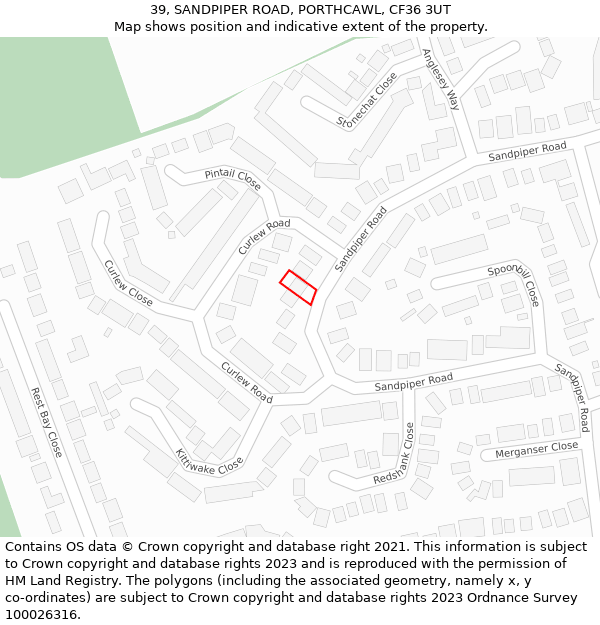 39, SANDPIPER ROAD, PORTHCAWL, CF36 3UT: Location map and indicative extent of plot