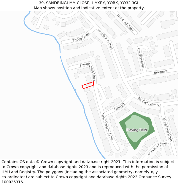 39, SANDRINGHAM CLOSE, HAXBY, YORK, YO32 3GL: Location map and indicative extent of plot