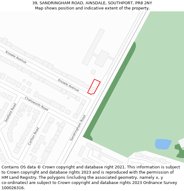 39, SANDRINGHAM ROAD, AINSDALE, SOUTHPORT, PR8 2NY: Location map and indicative extent of plot