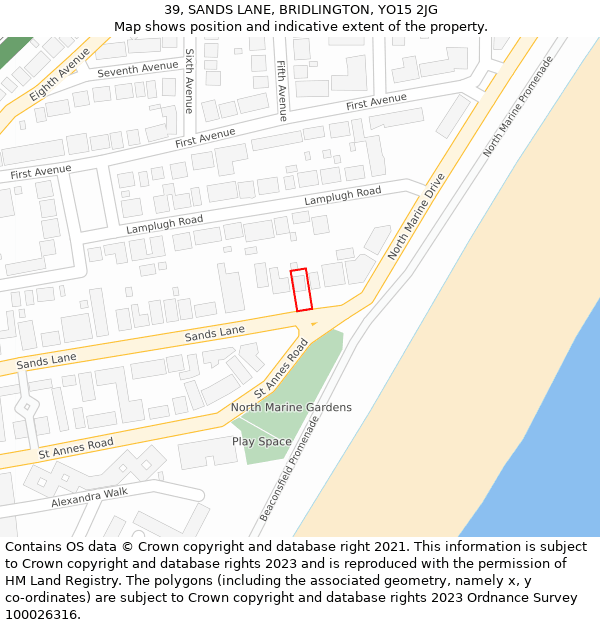 39, SANDS LANE, BRIDLINGTON, YO15 2JG: Location map and indicative extent of plot