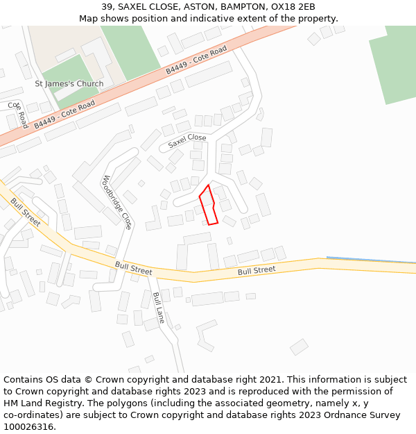 39, SAXEL CLOSE, ASTON, BAMPTON, OX18 2EB: Location map and indicative extent of plot