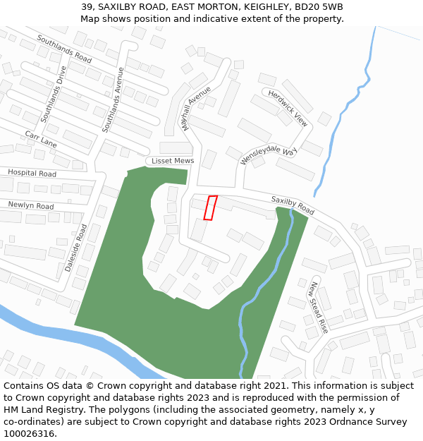 39, SAXILBY ROAD, EAST MORTON, KEIGHLEY, BD20 5WB: Location map and indicative extent of plot