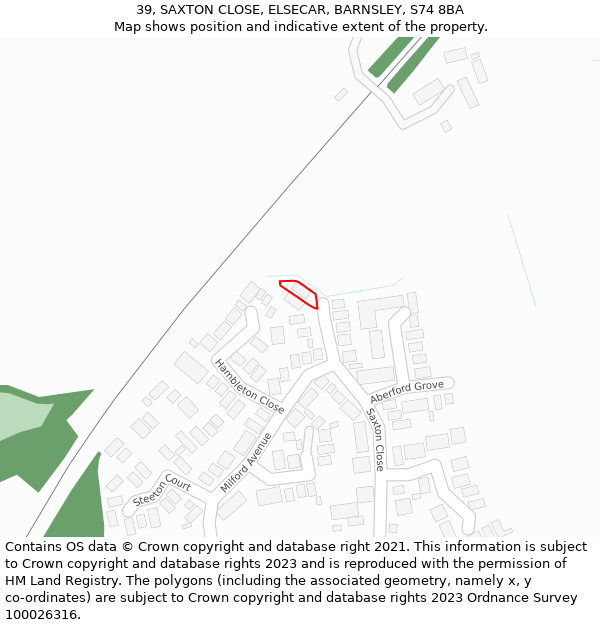 39, SAXTON CLOSE, ELSECAR, BARNSLEY, S74 8BA: Location map and indicative extent of plot