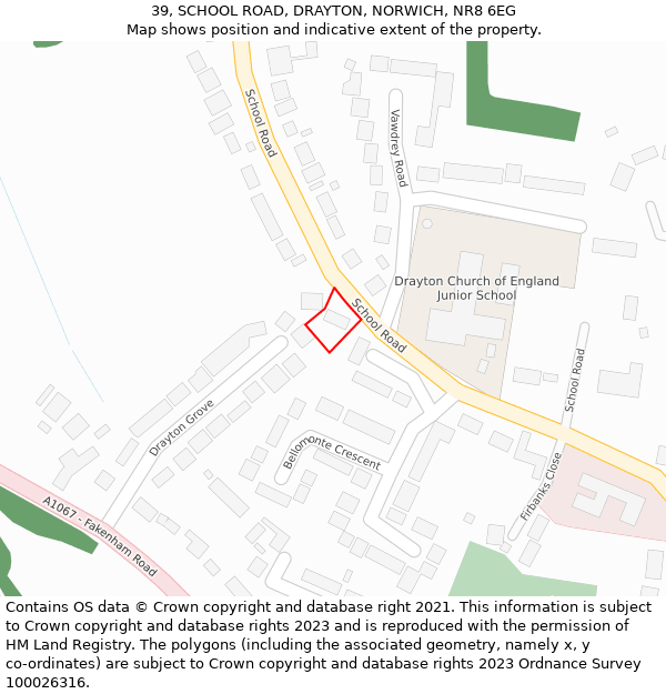39, SCHOOL ROAD, DRAYTON, NORWICH, NR8 6EG: Location map and indicative extent of plot