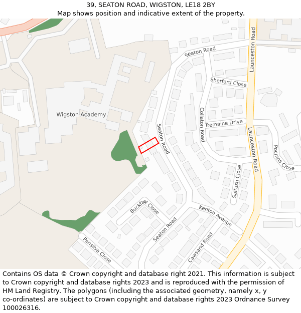 39, SEATON ROAD, WIGSTON, LE18 2BY: Location map and indicative extent of plot