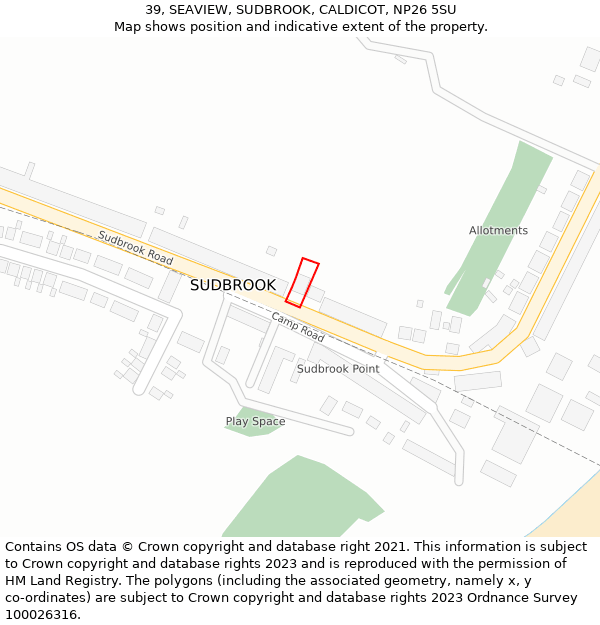 39, SEAVIEW, SUDBROOK, CALDICOT, NP26 5SU: Location map and indicative extent of plot