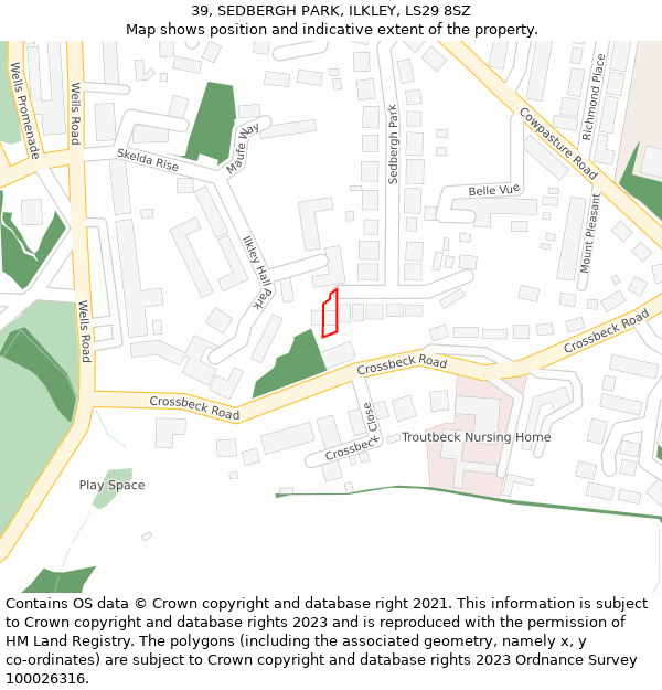 39, SEDBERGH PARK, ILKLEY, LS29 8SZ: Location map and indicative extent of plot