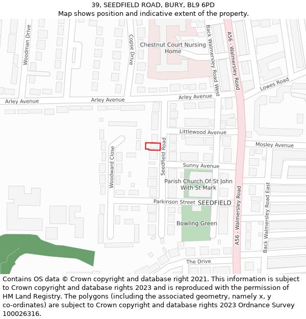 39, SEEDFIELD ROAD, BURY, BL9 6PD: Location map and indicative extent of plot