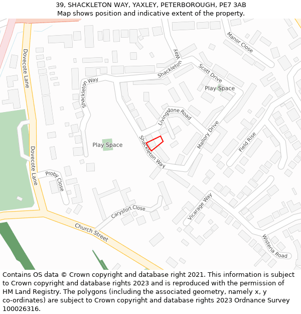 39, SHACKLETON WAY, YAXLEY, PETERBOROUGH, PE7 3AB: Location map and indicative extent of plot