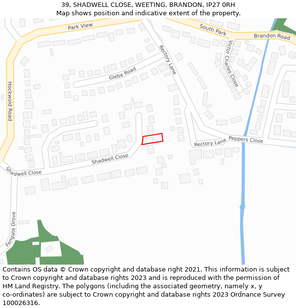 39, SHADWELL CLOSE, WEETING, BRANDON, IP27 0RH: Location map and indicative extent of plot