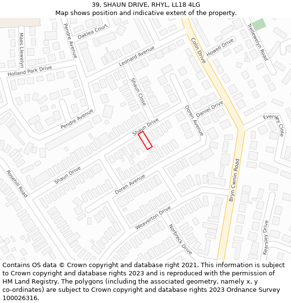 39, SHAUN DRIVE, RHYL, LL18 4LG: Location map and indicative extent of plot