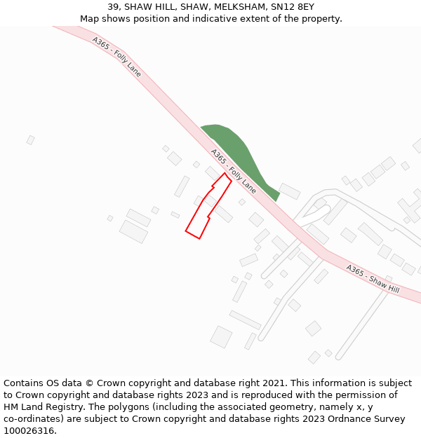 39, SHAW HILL, SHAW, MELKSHAM, SN12 8EY: Location map and indicative extent of plot