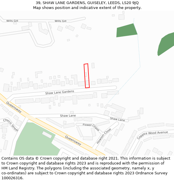 39, SHAW LANE GARDENS, GUISELEY, LEEDS, LS20 9JQ: Location map and indicative extent of plot