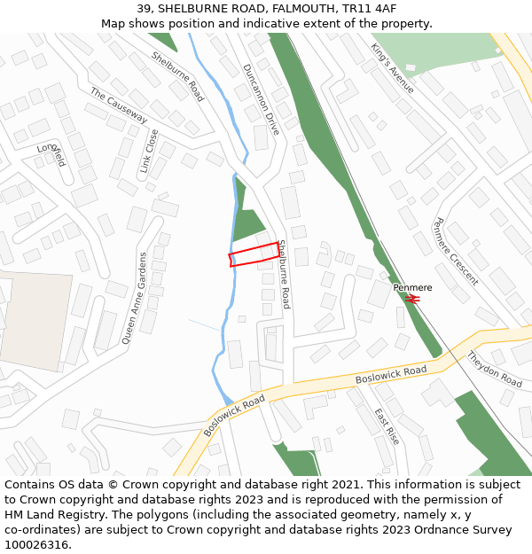 39, SHELBURNE ROAD, FALMOUTH, TR11 4AF: Location map and indicative extent of plot