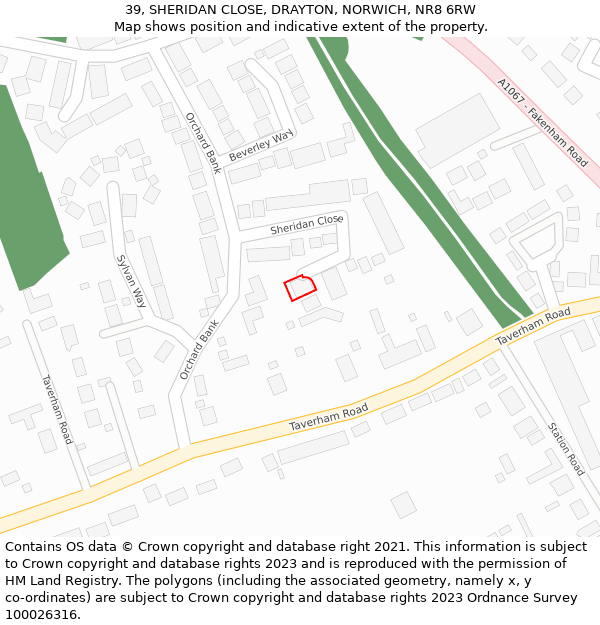 39, SHERIDAN CLOSE, DRAYTON, NORWICH, NR8 6RW: Location map and indicative extent of plot