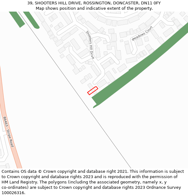 39, SHOOTERS HILL DRIVE, ROSSINGTON, DONCASTER, DN11 0FY: Location map and indicative extent of plot