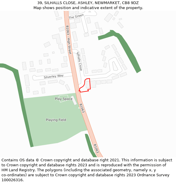 39, SILHALLS CLOSE, ASHLEY, NEWMARKET, CB8 9DZ: Location map and indicative extent of plot