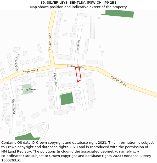 39, SILVER LEYS, BENTLEY, IPSWICH, IP9 2BS: Location map and indicative extent of plot