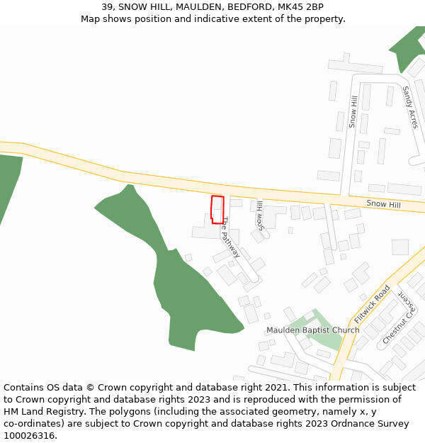 39, SNOW HILL, MAULDEN, BEDFORD, MK45 2BP: Location map and indicative extent of plot