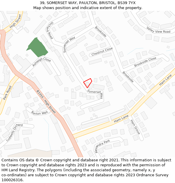 39, SOMERSET WAY, PAULTON, BRISTOL, BS39 7YX: Location map and indicative extent of plot