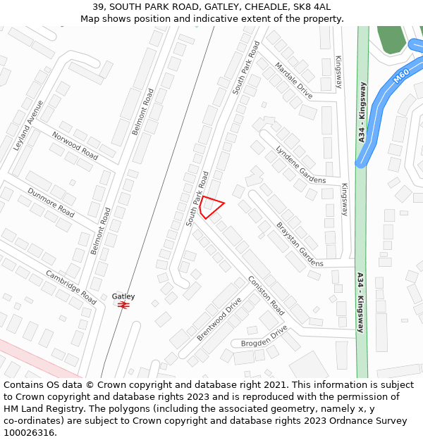 39, SOUTH PARK ROAD, GATLEY, CHEADLE, SK8 4AL: Location map and indicative extent of plot