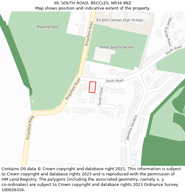 39, SOUTH ROAD, BECCLES, NR34 9NZ: Location map and indicative extent of plot