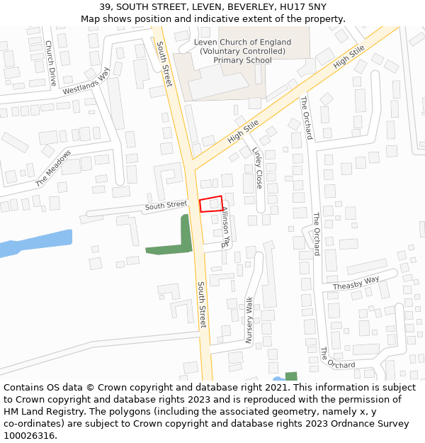 39, SOUTH STREET, LEVEN, BEVERLEY, HU17 5NY: Location map and indicative extent of plot