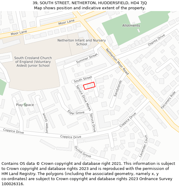 39, SOUTH STREET, NETHERTON, HUDDERSFIELD, HD4 7JQ: Location map and indicative extent of plot