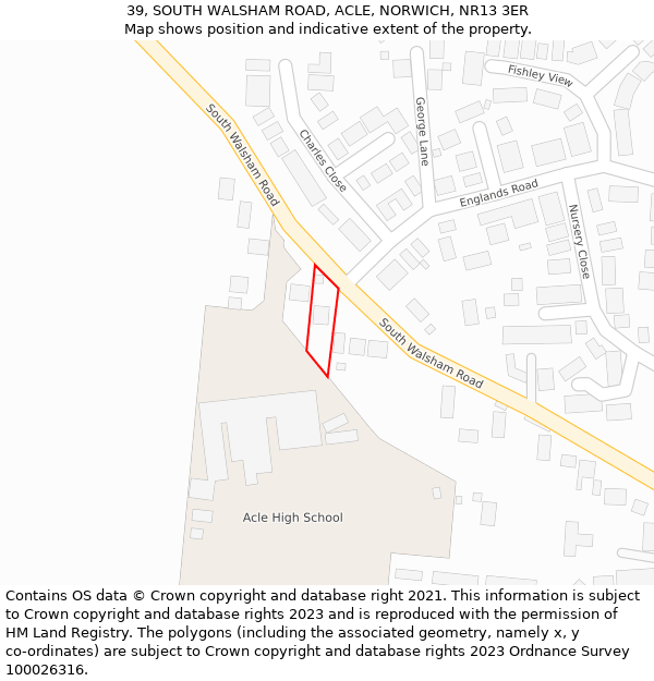 39, SOUTH WALSHAM ROAD, ACLE, NORWICH, NR13 3ER: Location map and indicative extent of plot