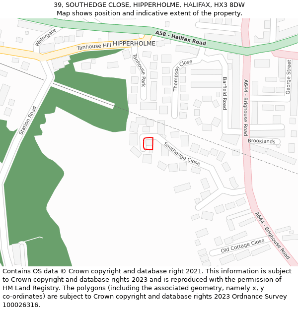 39, SOUTHEDGE CLOSE, HIPPERHOLME, HALIFAX, HX3 8DW: Location map and indicative extent of plot