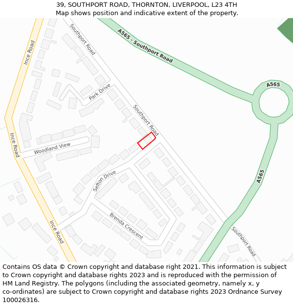39, SOUTHPORT ROAD, THORNTON, LIVERPOOL, L23 4TH: Location map and indicative extent of plot