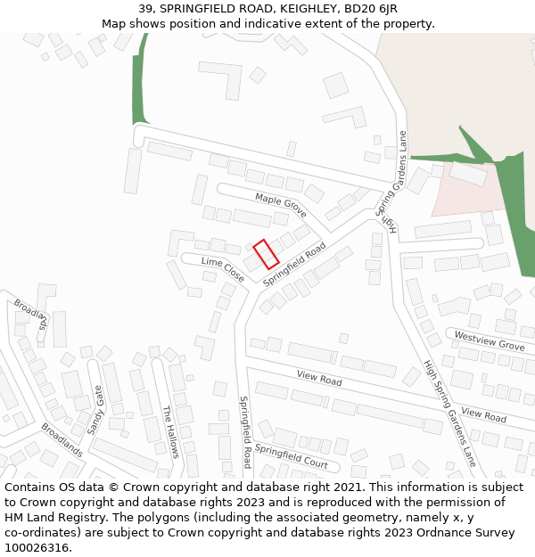 39, SPRINGFIELD ROAD, KEIGHLEY, BD20 6JR: Location map and indicative extent of plot
