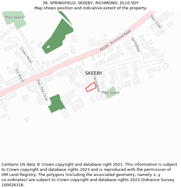 39, SPRINGFIELD, SKEEBY, RICHMOND, DL10 5DY: Location map and indicative extent of plot