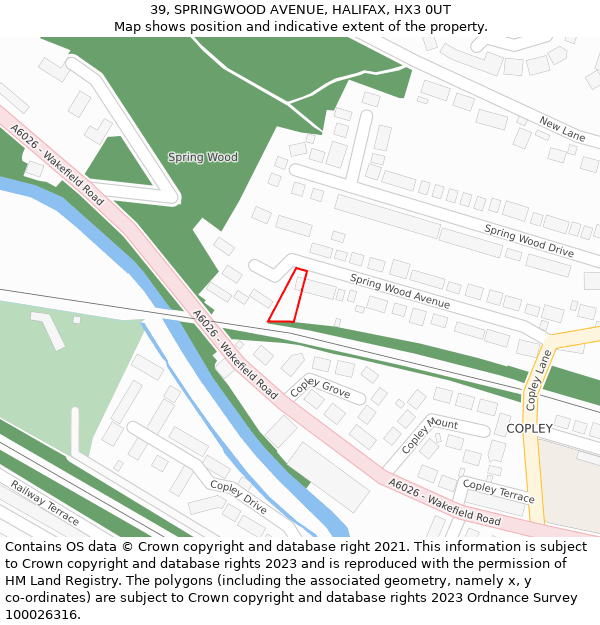 39, SPRINGWOOD AVENUE, HALIFAX, HX3 0UT: Location map and indicative extent of plot