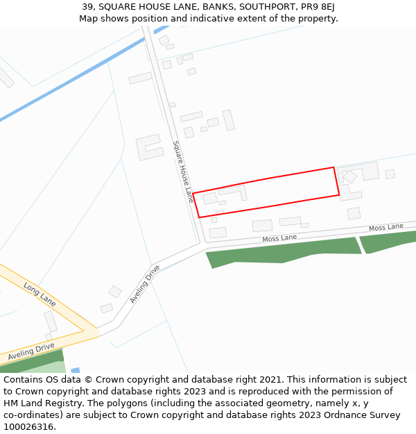 39, SQUARE HOUSE LANE, BANKS, SOUTHPORT, PR9 8EJ: Location map and indicative extent of plot