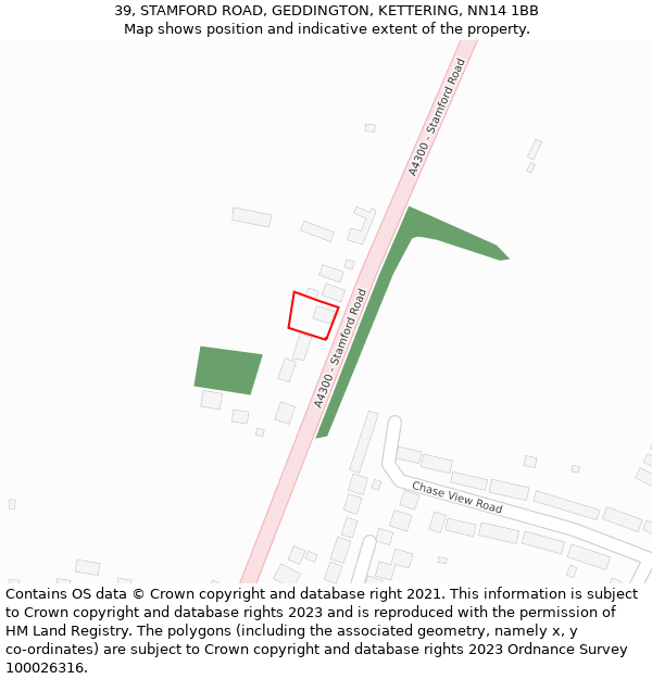 39, STAMFORD ROAD, GEDDINGTON, KETTERING, NN14 1BB: Location map and indicative extent of plot