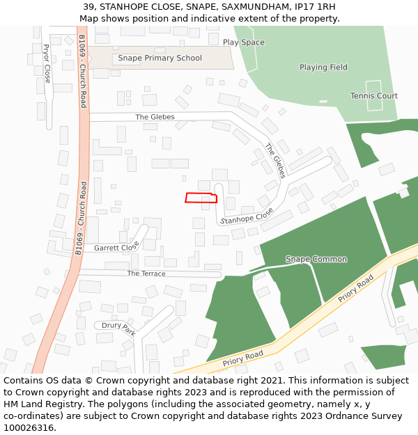 39, STANHOPE CLOSE, SNAPE, SAXMUNDHAM, IP17 1RH: Location map and indicative extent of plot