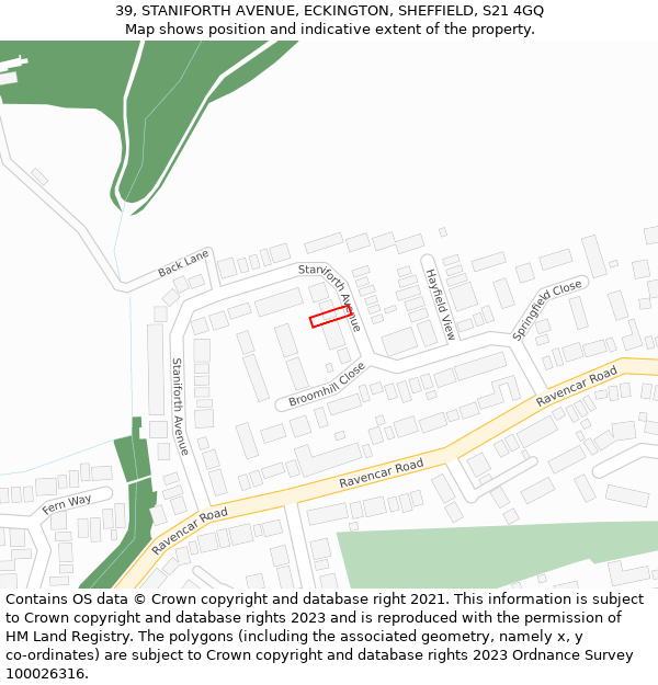 39, STANIFORTH AVENUE, ECKINGTON, SHEFFIELD, S21 4GQ: Location map and indicative extent of plot