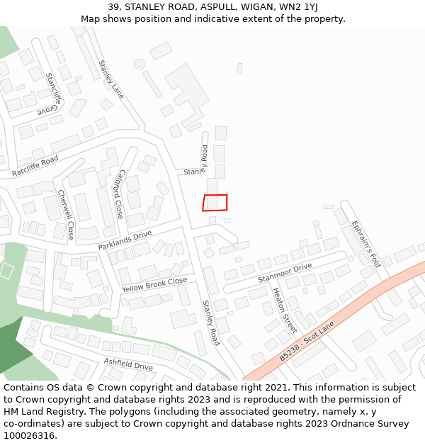 39, STANLEY ROAD, ASPULL, WIGAN, WN2 1YJ: Location map and indicative extent of plot