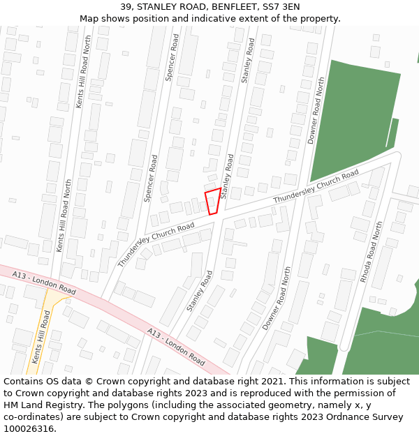 39, STANLEY ROAD, BENFLEET, SS7 3EN: Location map and indicative extent of plot