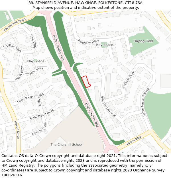 39, STANSFELD AVENUE, HAWKINGE, FOLKESTONE, CT18 7SA: Location map and indicative extent of plot