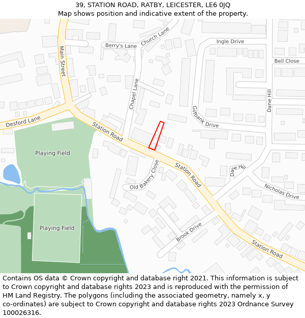 39, STATION ROAD, RATBY, LEICESTER, LE6 0JQ: Location map and indicative extent of plot