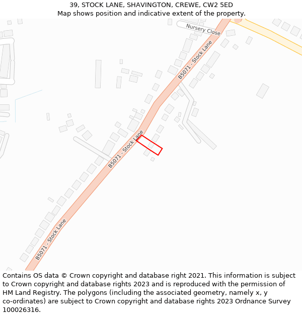 39, STOCK LANE, SHAVINGTON, CREWE, CW2 5ED: Location map and indicative extent of plot